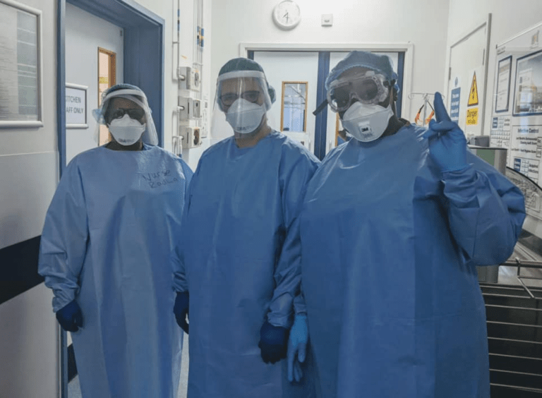 NHS workers wearing Scrubs from 'ScrubHub'