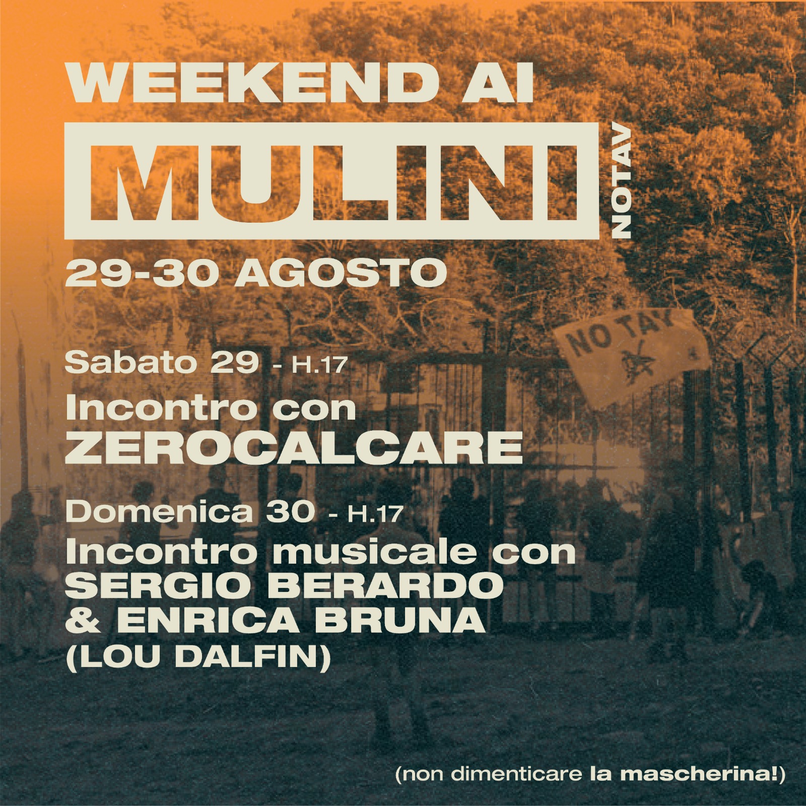 Flyer for events at the Presidio Mulini in late August