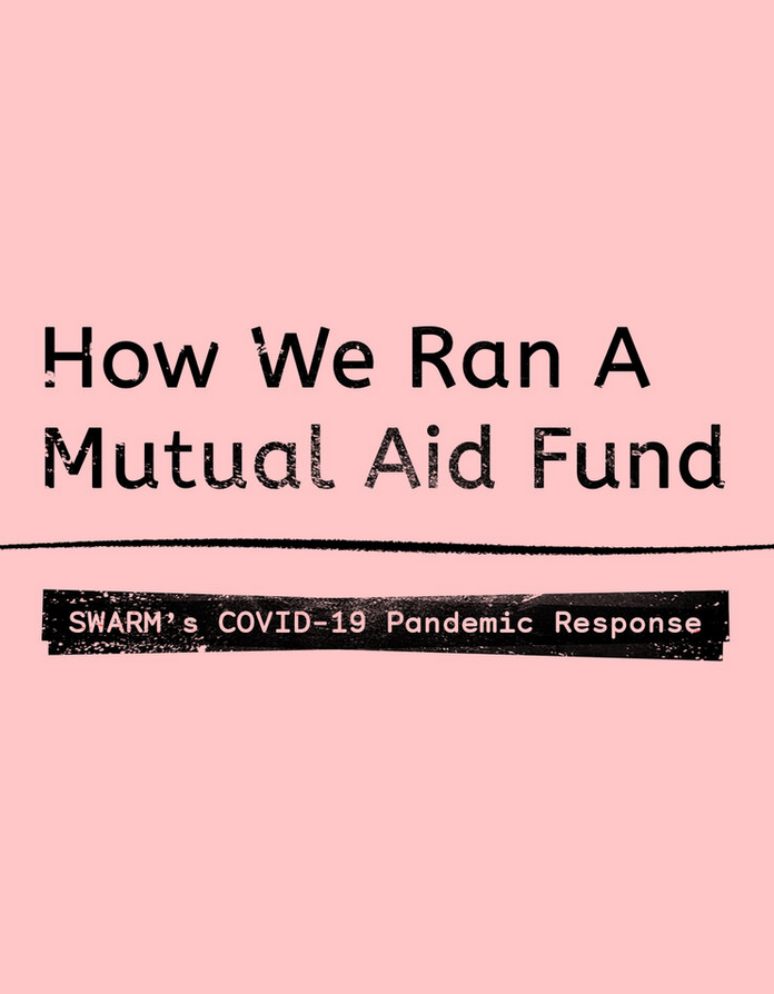 Image shows a pink square with 'how we ran a mutual aid fund' in text