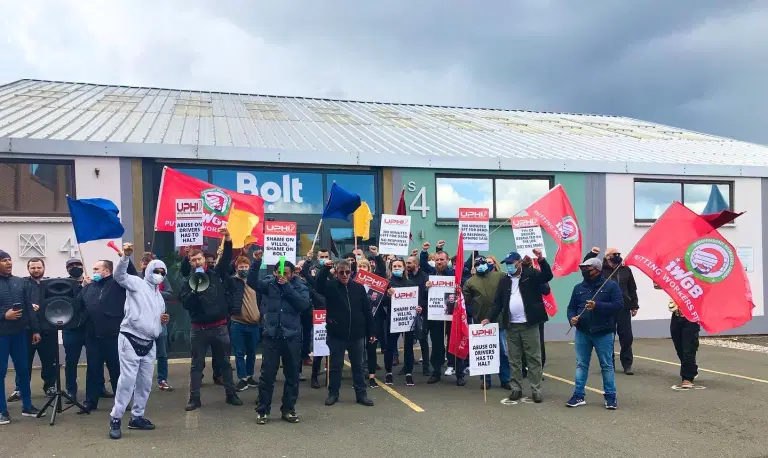 Image of protest outside the Bolt office