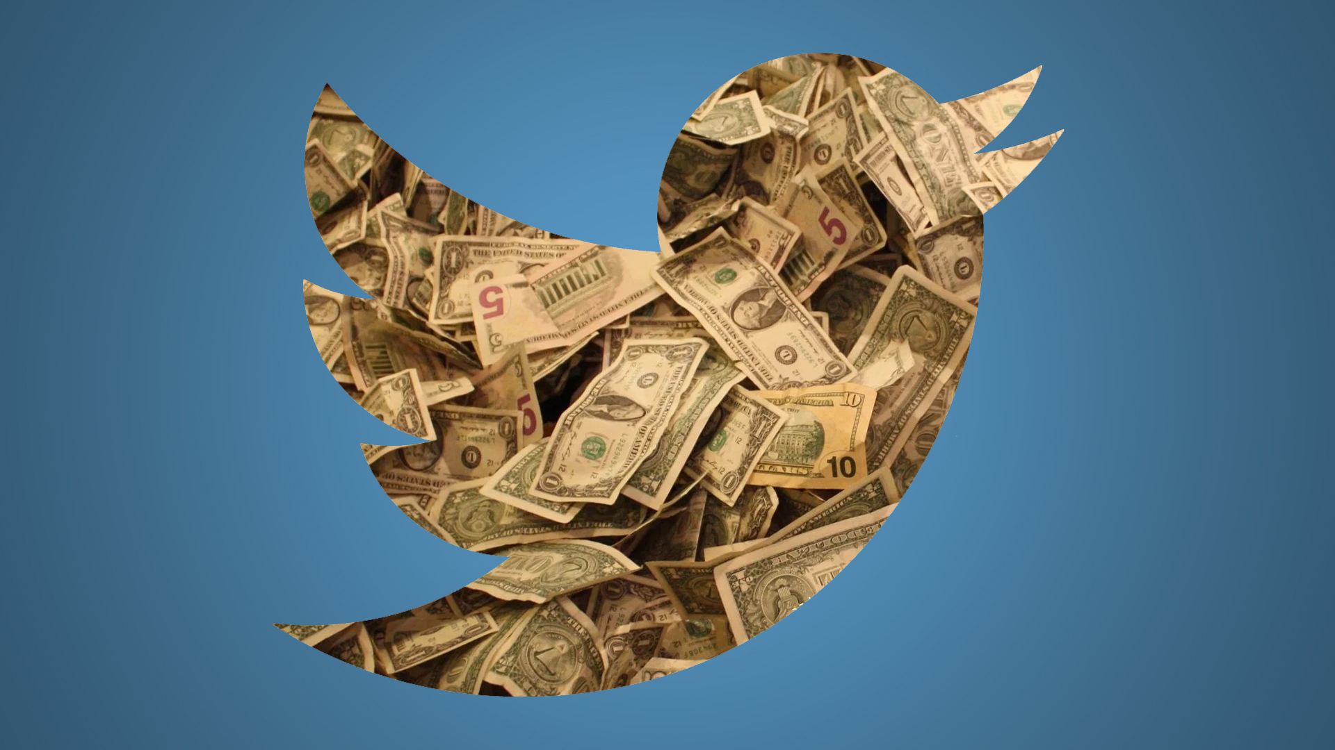 A Twitter bird made out of dollar bills